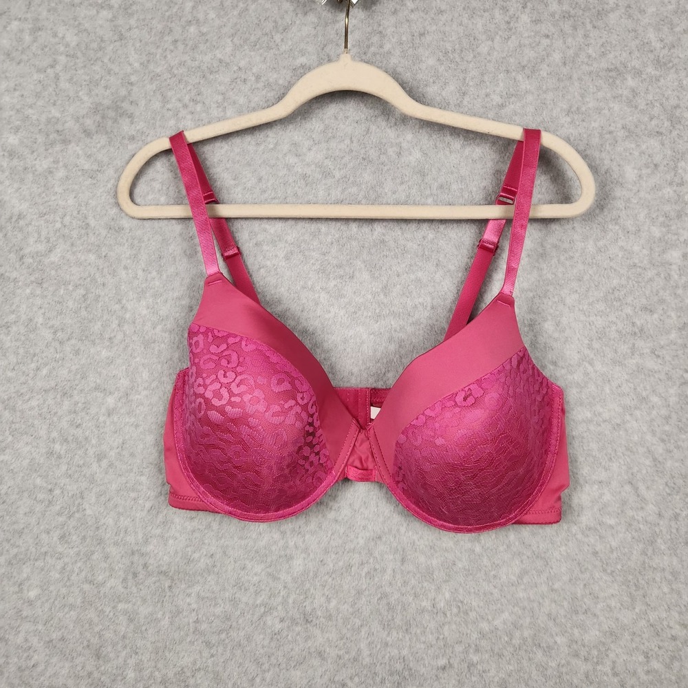 IZOD Simply Wire Free Plunge Bra Womens 42D Pink Lace Padded Comfort Wireless